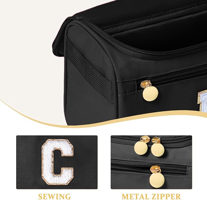 COSHAYSOO Honeymoon Anniversary Travel Trip Favor Gifts for Women Friends Wife Bride to Be Traveling Toiletries Essentials Accessories Stuff, Initial Hanging Toiletry Bag Waterproof Black Letter C
