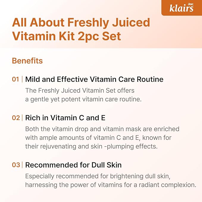 DearKlairs Ultimate Kit for Revitalizing Dull Skin, 2 Step Freshly Juiced vitamin Set, a mild and effective vitamin care routine