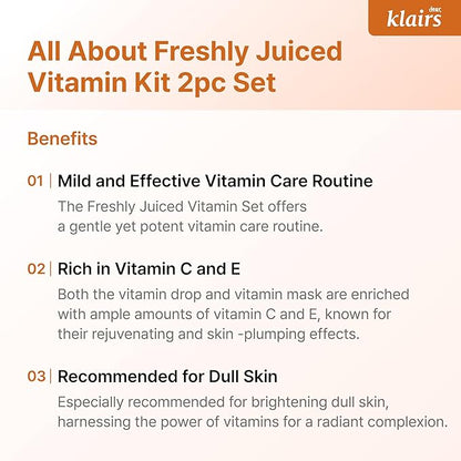 DearKlairs Ultimate Kit for Revitalizing Dull Skin, 2 Step Freshly Juiced vitamin Set, a mild and effective vitamin care routine