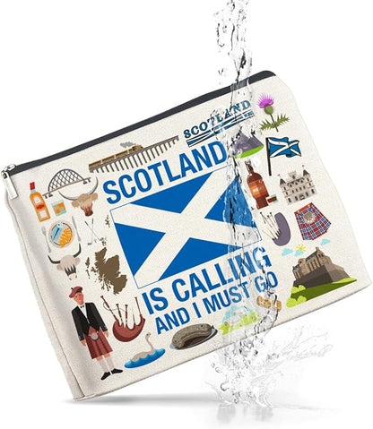 Scotland Travel Gifts Makeup Bag Scotland Gifts for Women Friends Traveler Cosmetic Bag Scotland Is Calling Zipper Makeup Pouch
