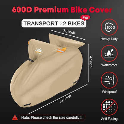 Bike Cover for Transport 2 Bikes - Outdoor Bike Covers for 2 Bike on Rear Bike Rack Transport Waterproof Heavy Duty, 600D Bicycle Rack Covers for 2 Bikes on Car Hitch Travel Storage