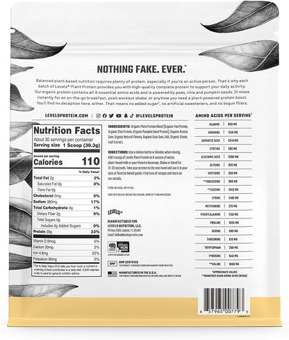 Levels Organic Plant Protein, 20G of Protein, No Artificials, Vanilla Batter, 2LB
