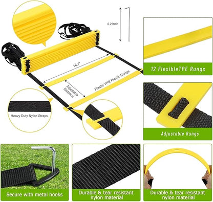 Soccer Agility Training Equipment Set 20Ft Agility 12 Cones,