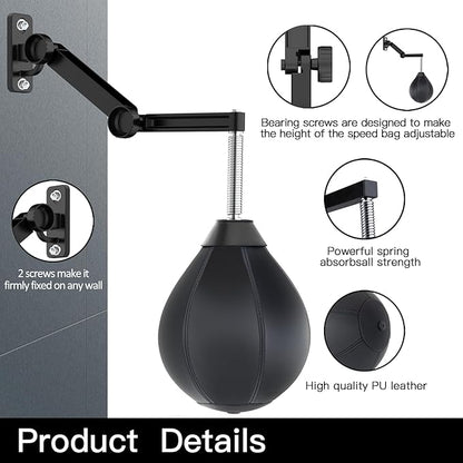 Speed Bag for Boxing,Punching Bag Wall Mount Height Adjustable Boxing Reflex Ball Speed Bag for Men&Women Kids Adults