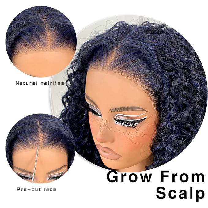 Dark Blue Wear And Go Glueless Wig Pre-Plucked Synthetic HD Lace Frontal Wig 13x6 Afro Wig Kinky Curly With Layer