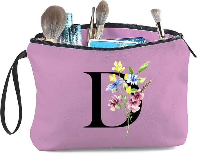 SEAMOON Women Birthday Maid of Honor Monogrammed Gifts for Bride Bridesmaid Sister Friend Her Teacher Makeup Cosmetic Bag with Mirror Mothers Day Christmas Graduation D