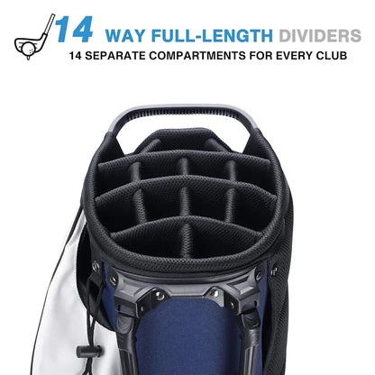 Golf Stand Bag 14 Way Top Dividers Full-Length with Stand, 7 Pockets, Lightweight Golf Bag for Men, Dual Strap, Rain Hood, Portable Golf Club Bag for Men Women