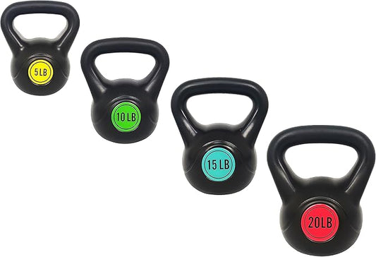 Signature Fitness Wide Grip 3-Piece Kettlebell Exercise Fitness 5 lbs, 10 lbs, 15 lbs 20 lbs, 3 or 4