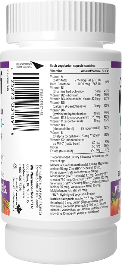 Webber Naturals Men's 50+ Most Complete Multi, 90 Vegetarian Capsules