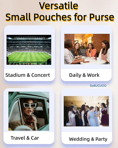 Small Makeup Bag for Purse Mini Cosmetic Pouch Zipper Little Wristlet, Tiny Make Up Organizer Lipstick Feminine Product Car Change Coin Holder for Women, 4.5 x 6.5 Clutch Stadium Approved, 1 Brown