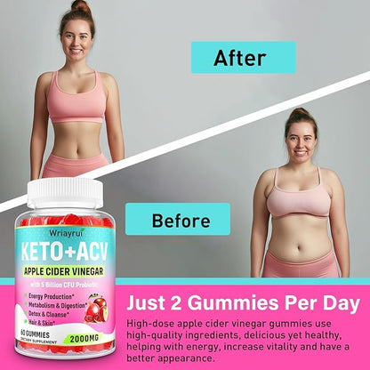 Apple Cider Vinegar Gummies, Fast Ripped Keto ACV Gummies, Max Strength 2000mg, Formulated with Green Tea, Probiotics, B6 & B12, ACV Gummies for Metabolism, Digestion, Detox & Cleanse, 240 Gummies
