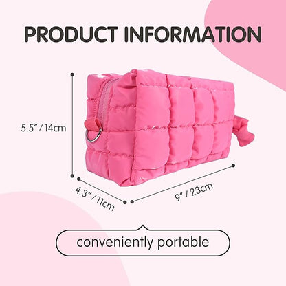 Quilted Makeup Bag, Puffy Cosmetic Organizer, Travel Toiletry Bag, Hot Pink Puffer Makeup Pouch