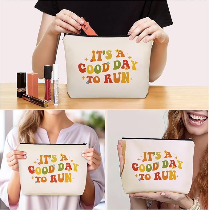 Running Graduation Gifts Makeup Bag: Cute Cosmetic & Toiletry Pouch It's a Good Day To Run For Girls Runner, Nieces, Girlfriends, Mom, Coworkers.Ideal Gift for Travel, Weekend Party, Birthday