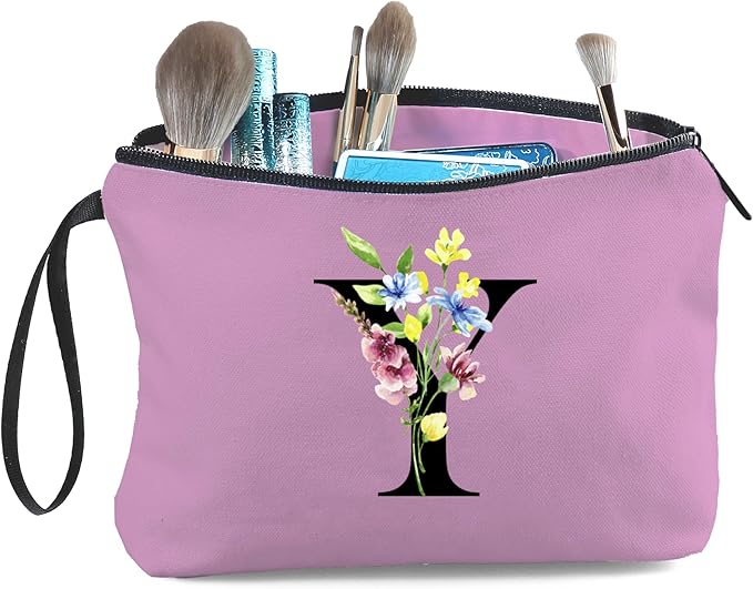 SEAMOON Appreciation Initial Monogram Gifts for Sisters from Sister Employees Team Bride Womens Unique Mom Personalized Makeup Cosmetic Bag with Mirror Mothers Day Christmas Graduation Y
