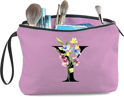 SEAMOON Appreciation Initial Monogram Gifts for Sisters from Sister Employees Team Bride Womens Unique Mom Personalized Makeup Cosmetic Bag with Mirror Mothers Day Christmas Graduation Y