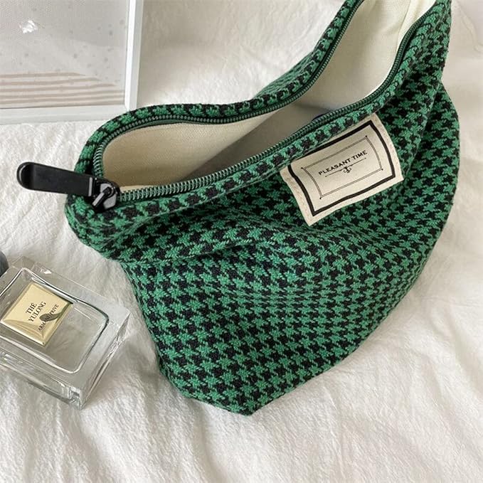 Cosmetic Bags for Women Makeup Bag Large Capacity Purse Travel Toiletries Zipper Storage Pouch Make up Brushes Organizer for Gifts (Houndstooth, Green)