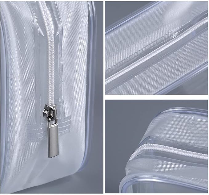 Clear Plastic Zippered Toiletry Carry Pouch TSA Approved Toiletry Bag Portable Cosmetic Makeup Bag for Vacation, Bathroom and Organizing (White 3Pcs, Small)