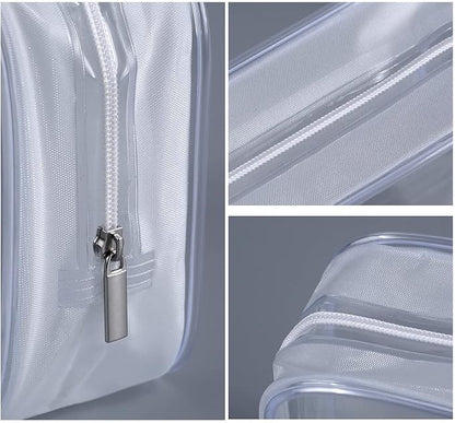 Clear Plastic Zippered Toiletry Carry Pouch TSA Approved Toiletry Bag Portable Cosmetic Makeup Bag for Vacation, Bathroom and Organizing (White 3Pcs, Small)