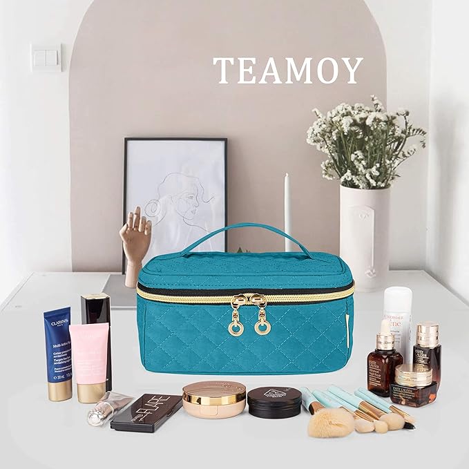 Teamoy Travel Makeup Brush Case, Professional Cosmetic Artist Organizer Case with Handle for Makeup Brushes(up to 7-inch) and Essentials, Small, Teal(BAG ONLY)
