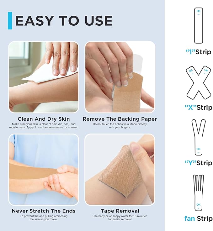 OK TAPE Kinesiology Tape Pre Cut Strips Bulk (100 PCS),Elastic Cotton Latex Free Hypoallergenic Athletic Tape Roll for Muscle Joint Knee,Waterproof k Tape 2in×10in/PCS