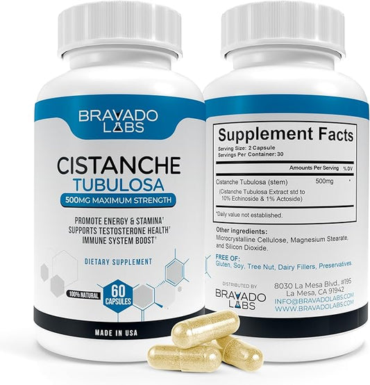 Cistanche Supplement - Testosterone Booster for Men - Cistanche Tubulosa Extract Powder 500 mg - Promotes Strength, Mood, Energy, Focus, Hormone Support - 60 ct