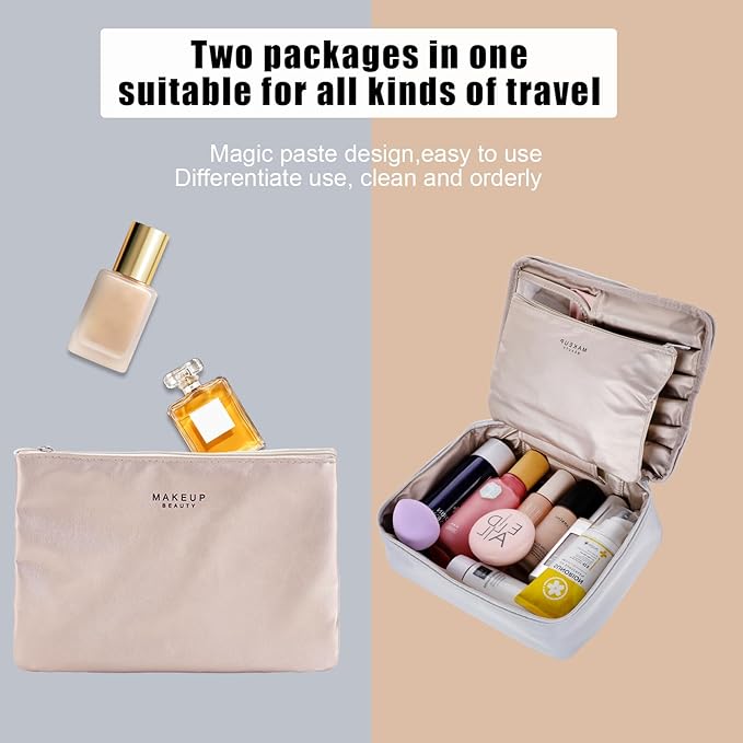 Travel Makeup Bag Cosmetic Bag Makeup Bag Toiletry bag for women and men (Light grey)