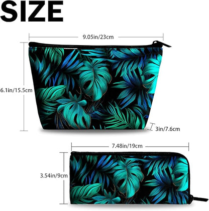 Palm Leaf Makeup Bags for Women - Hawaiian Cosmetic Bag for Vacation Large Capacity Toiletry Bags and 1Ps Mini Portable Pouch