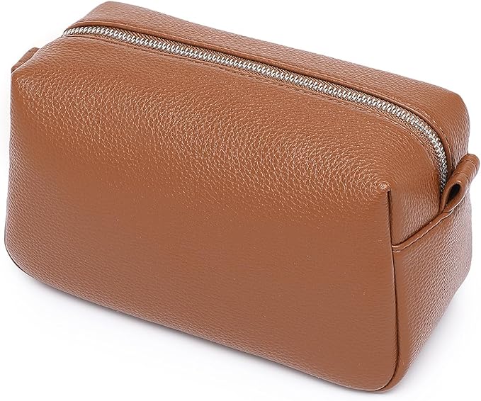PU leather Organizer Bag Lightweight Cosmetic Bag with Ring Clasp Perfect Travel Makeup Bag for Women (Saddle Brown/PU)