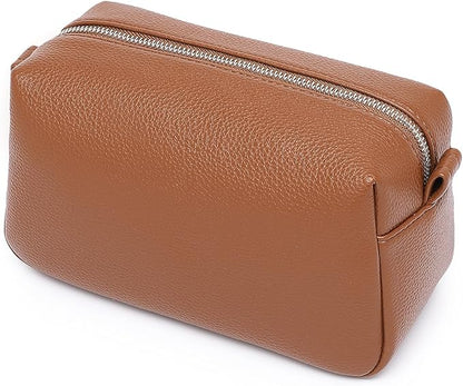 PU leather Organizer Bag Lightweight Cosmetic Bag with Ring Clasp Perfect Travel Makeup Bag for Women (Saddle Brown/PU)
