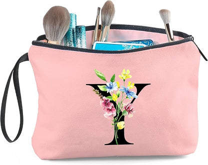SEAMOON Appreciation Initial Monogram Gifts for Sisters from Sister Employees Team Bride Womens Unique Mom Personalized Makeup Cosmetic Bag with Mirror Mothers Day Christmas Graduation Y