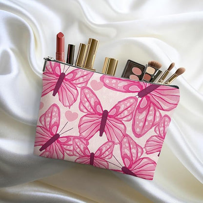 Pink Butterfly Makeup Bag Cosmetic Bag Butterfly Gifts for Women Girls Friend Niece Daughter Butterflies Lovers Gifts Travel Organizer Zipper Pouch Graduation Birthday Friendship Gifts