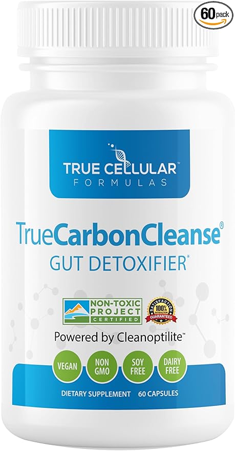 TrueCarbonCleanse™ - Perfect Gut Detoxifier & Binder - Advanced Formula with Organic Bamboo Activated Charcoal Capsules - 60 Capsules - Vegan, Non GMO, Gluten Free, Soy Free, Non-Toxic Certified