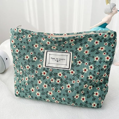 Cosmetic Bags for Women Makeup Bag Large Capacity Purse Travel Toiletry Zipper Storage Pouch Make up Brushes Organizer for Gifts (mini flowers, Green)