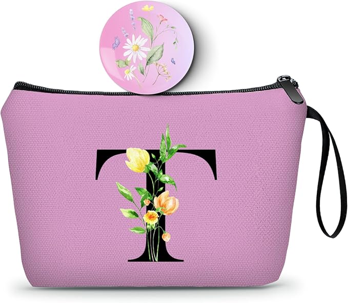 SEAMOON Women Birthday Unique Bride to be Bridal Shower Initial Gifts for Mom Sister Friend Her Teacher Aunt Makeup Cosmetic Bag with Mirror Mothers Day Christmas Graduation T