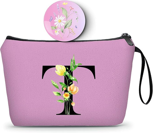 SEAMOON Women Birthday Unique Bride to be Bridal Shower Initial Gifts for Mom Sister Friend Her Teacher Aunt Makeup Cosmetic Bag with Mirror Mothers Day Christmas Graduation T