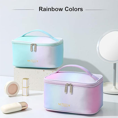 KITENROM Makeup Bag Preppy Cosmetic Bag Small for Women Toiletry Bags Pouch Organizer Rainbow Gradient Green