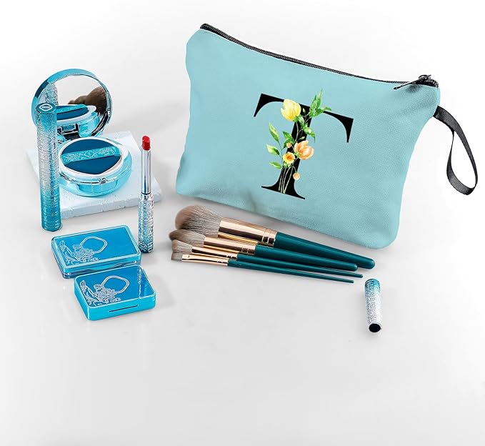 SEAMOON Women Birthday Unique Bride to be Bridal Shower Initial Gifts for Mom Sister Friend Her Teacher Aunt Makeup Cosmetic Bag with Mirror Mothers Day Christmas Graduation T