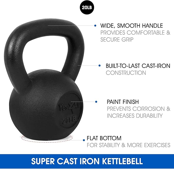 Yes4All Kettlebell Adjustable/Cast Iron/Protective Base Solid Smooth
