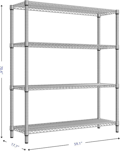 4 Tier Storage Rack Metal Wire Shelving Unit, Storage Standing Shelf Organizer for Laundry Bathroom Kitchen Pantry Closet Garage Basement Utility Room, Chrome 17.7" D x 59.1" W x 70.4" H