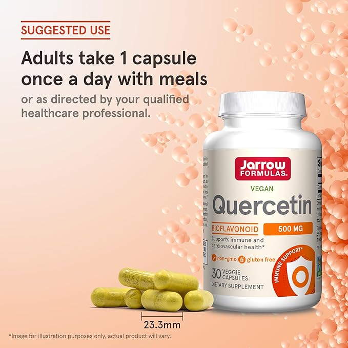 Jarrow Formulas Quercetin 500 mg, Dietary Supplement, Antioxidant Support for Cardiovascular and Immune Health, 30 Veggie Capsules, 30 Day Supply