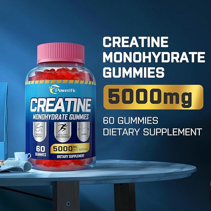 Creatine Monohydrate Gummies for Men & Women, Creatine Pre-Workout Gummies, Taurine&B6, Increase Strength, Energy & Endurance Chewable Creatine Gummy Supplements, 5g Per Serving (5 Packs)