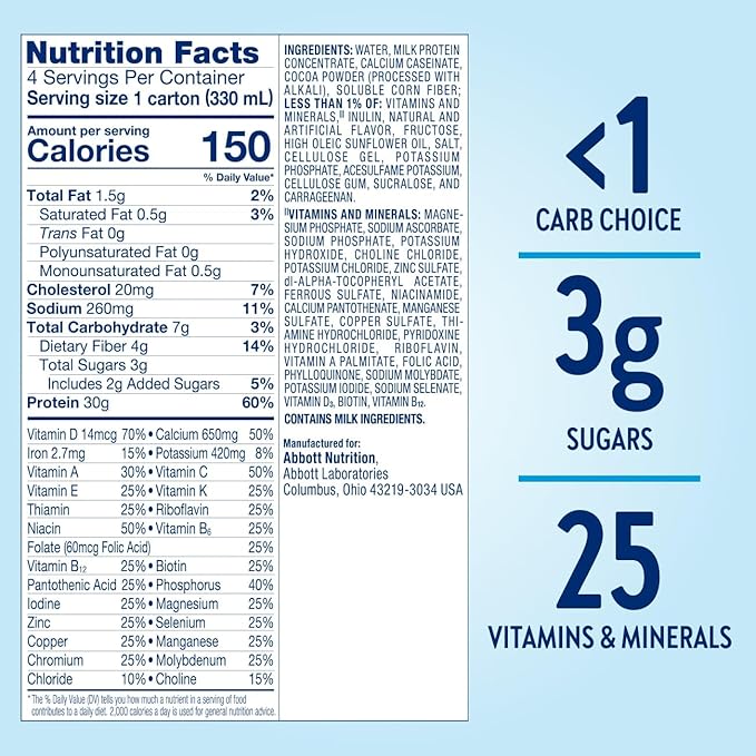 Glucerna Protein Smart Shake, Diabetic Drink to Support Blood Sugar Management, 30g Protein, 150 Calories, Chocolate, 11-fl-oz Bottle, 12 Count