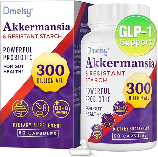 GLP-1 Supplement - 300 Billion AFU Akkermansia Muciniphila, Akkermansia Probiotic for Women & Men, for Boost GLP-1, Digestive, Gut, Immunity, Enhances Gut Lining Function & Intestinal Walls, 60 Count