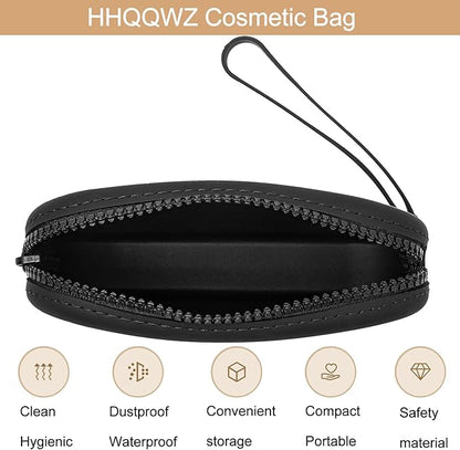 Portable Silicone Makeup Bag for Women, Small Travel Waterproof Toiletry Cosmetic Bag, Zipper Closure Organizer Makeup Case with Handle (Black)