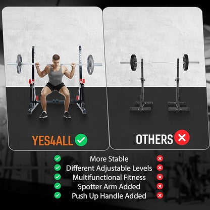 Yes4All Squat Rack for Home Gym, Adjustable Barbell Stand Rack, Multi-Function Weight Lifting, Dip Bar Station, Bench Press Rack Stand, Weight Plate Storage - Capacity Up to 600LBS