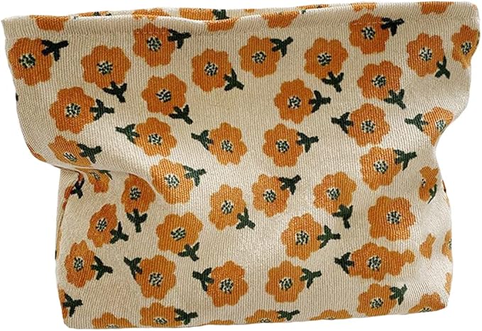 SxoSyo Cosmetic Bags for Women Makeup Bag Large Capacity Purse Travel Toiletry Zipper Storage Pouch Make up Brushes Organizer for Gifts (Orange, flower)