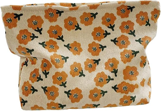SxoSyo Cosmetic Bags for Women Makeup Bag Large Capacity Purse Travel Toiletry Zipper Storage Pouch Make up Brushes Organizer for Gifts (Orange, flower)