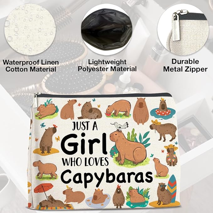 Capybara Lover Gifts Makeup Bag, Just a Girl Who Loves Capybaras Cosmetic Zipper Pouch