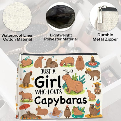 Capybara Lover Gifts Makeup Bag, Just a Girl Who Loves Capybaras Cosmetic Zipper Pouch