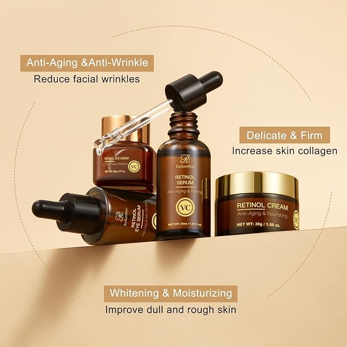 Retinol Skincare Travel Kit - Mini Facial Care Set,Travel Skincare Set with Essence, Cream & Eye Treatment | Hydrating Age-Defying Routine, Vacation-Ready Skincare Gifts